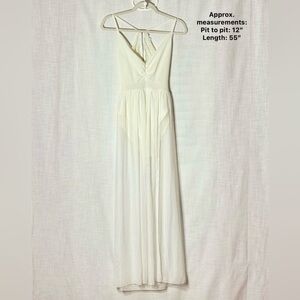 Cherry Mellow Ivory Lace Halter Open Back Chiffon Maxi Dress S/P Bridal Romantic